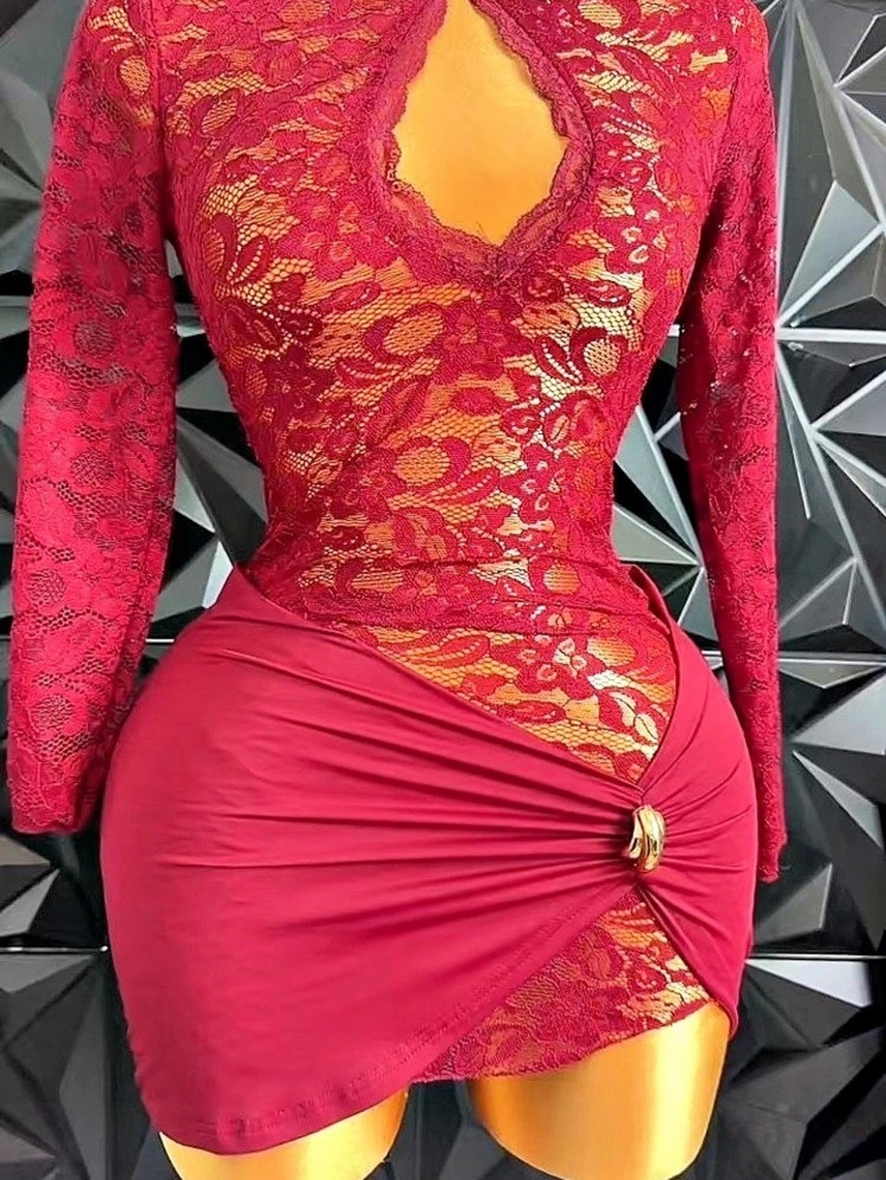 Red Floral Lace Mini Dress Like New